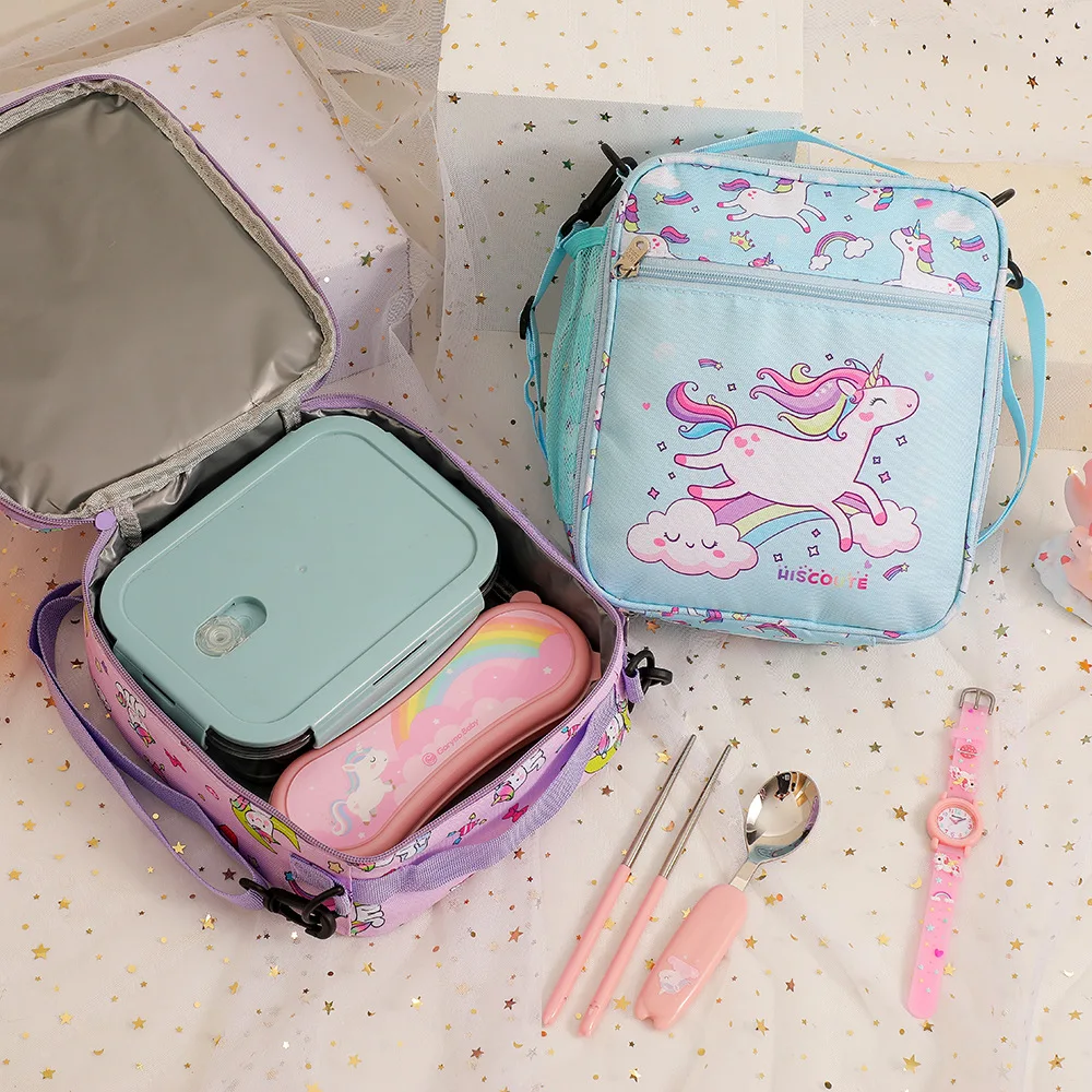 Kawaii Children Cartoon Unicorn Thermal Insulated Lunch Bag Box Portable Boys Girls School Office Picnic Lunch Bag Handbag