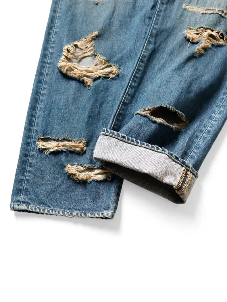 New Arrival Kapital Vintage Jacquard Embroidered Eye Print Punch Patch Straight Leg Jeans for Men 4