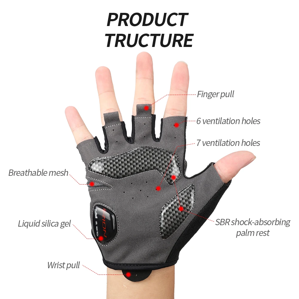 RION Men's Shockproof Gel Pad Cycling Glove Half Finger Sport Gloves Summer Bicycle Gym Fitness  MTB Bike Fingerless Motorcyclis 2