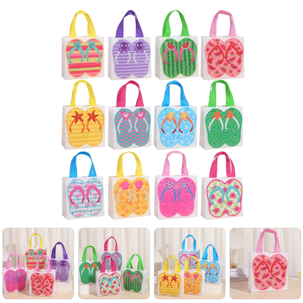 

12pcs Party Gift Bags Hawaii Party Gift Bags Decorative Non-woven Handheld Bags