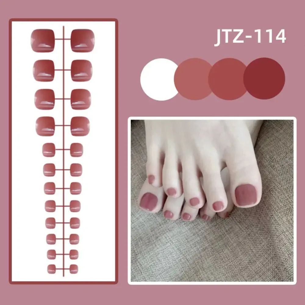 24Pcs New Detachable Solid Color Fake Toe Nails Wearable Full Cover False Toenail Bright Manicure Press-on Nails Women
