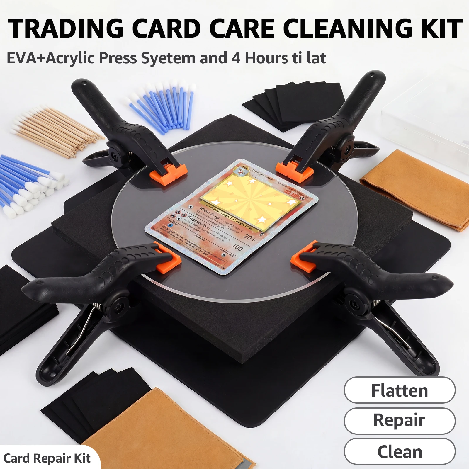 Trading Card Restoration and Care Kit with EVA Foam Pressure Clamp
