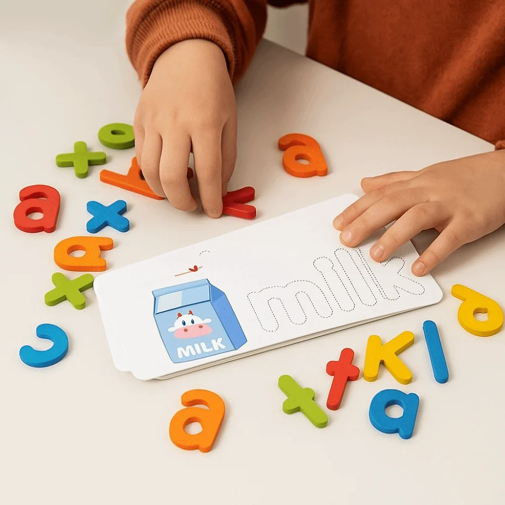 Wooden Word Spelling Game For Children 26 English Letters Spelling Practice Early Education Cognitive Educational Toys