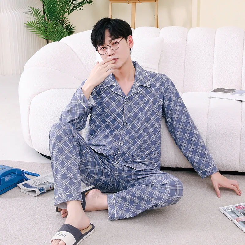 Spring Autumn Men's Milk Silk Pajamas Lapel Long Sleeve Cardigan Oversized Fashion Loose Casual Home Clothing Set