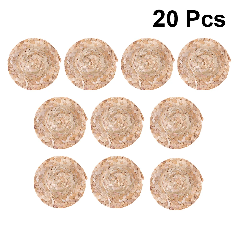

20 Pcs Bottle Mini Hat Hats Straw for Crafts Bamboo Wooden Dolls Cap Handcraft