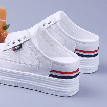 ⁦Mules White Platform Round Toe Height Outside with Strap Women's Slippers and Ladies Sandals Thick Slides Shoes on Offer Y B W I⁩ – תמונה ⁦5⁩