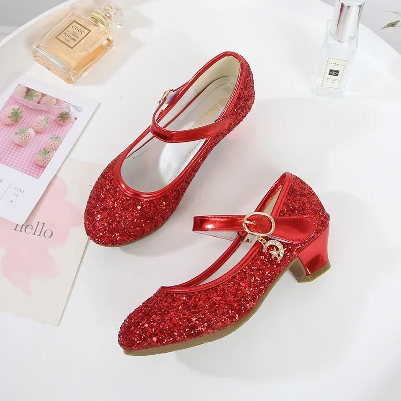 Kids High Heels Girls Purple High Heels For Kids Princess Leather Shoe Footwear Children's Party Wedding Shoes Round Toe 1-3CM