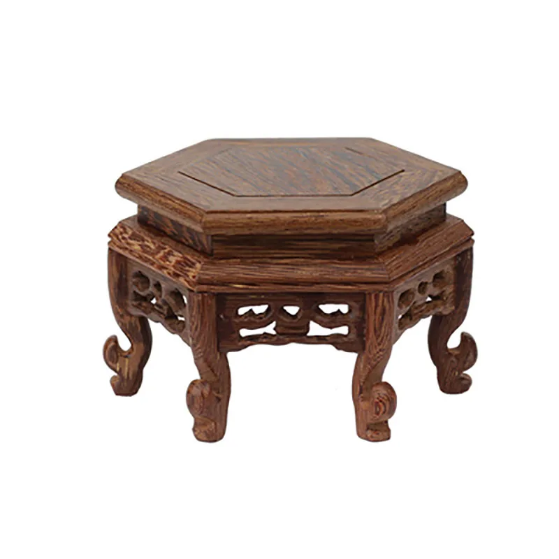 Chinese Classical Handmade Hexagon Wings of Wood Base Display Stand, Exquisite