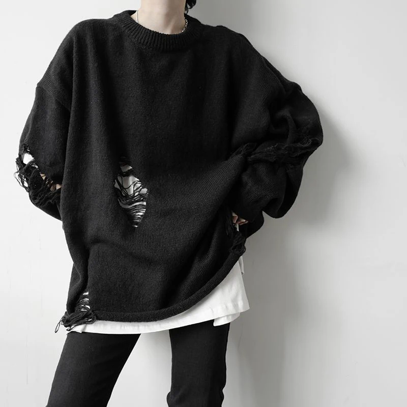 Knitted-Ripped-Fall-Winter-Vintage-Long-Sleeve-O-Neck-Men-T-Shirts ...