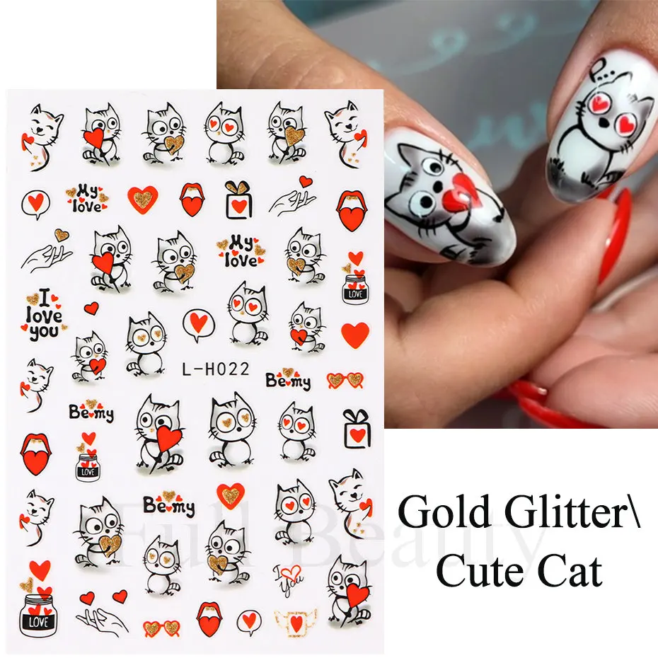 Nail Stickers Nail Decals Nail Art Decoration 3D Cute Cat Nail Sticker Decal Cartoon Rabbit Marble Flower Nail Art Stickers Sliders Tattoo Manicure Decorations Accessories