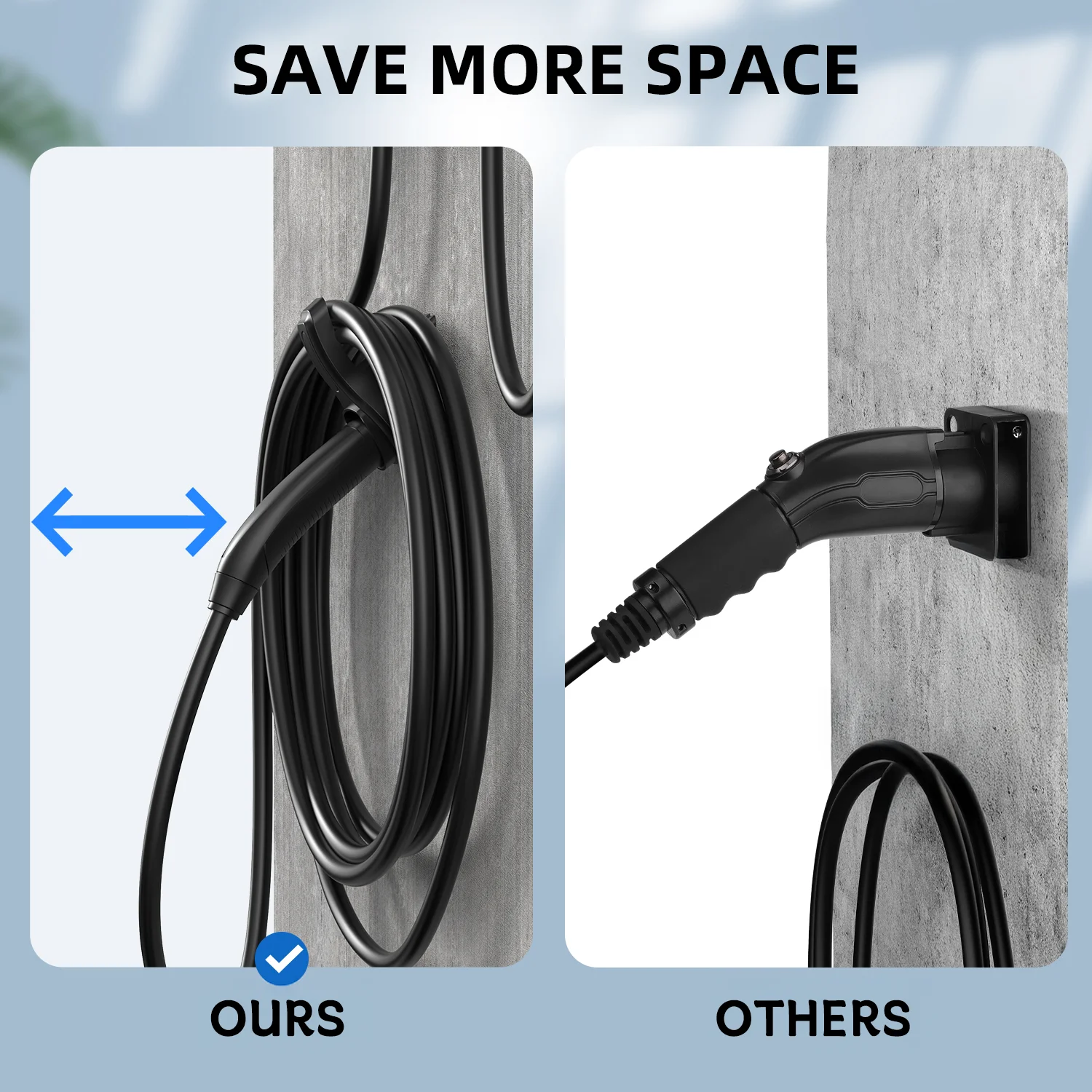 Portable EV Charger Wall Mount Bracket and Cable Holder Stand