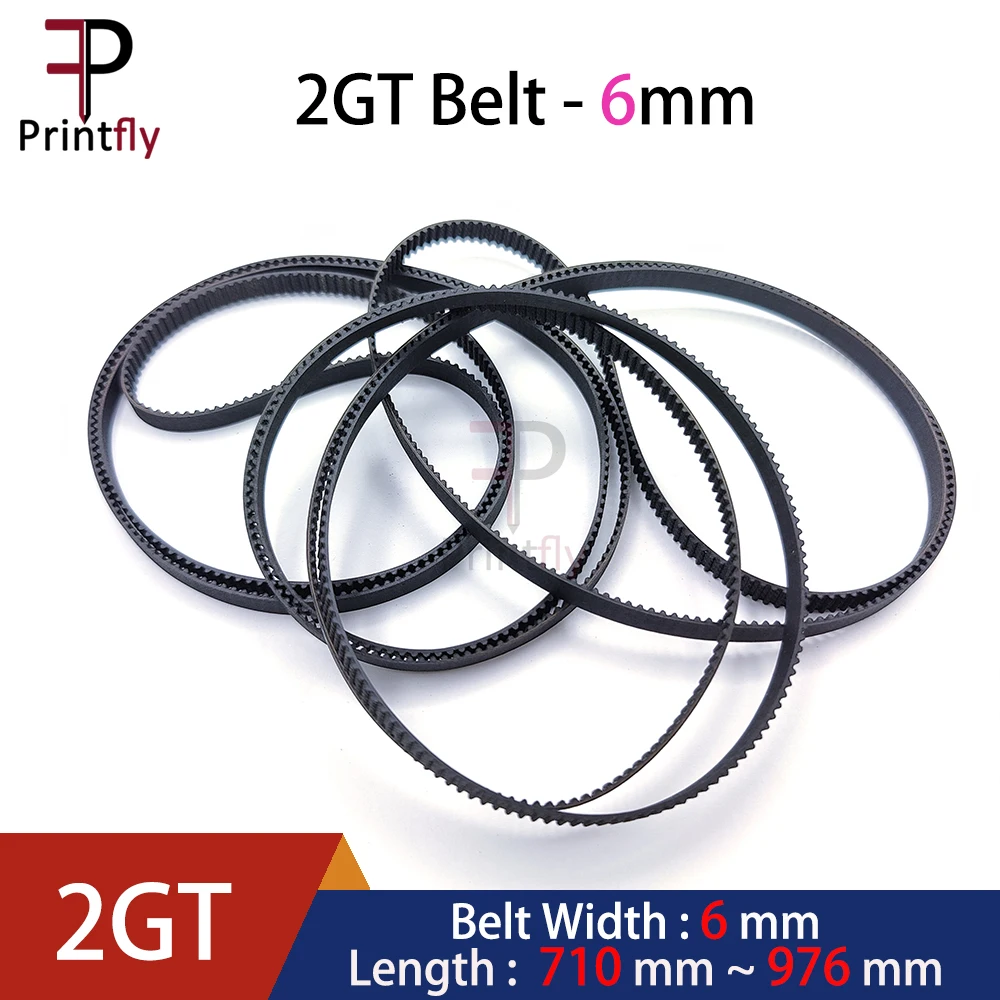 Printfly 2GT 2M GT2  Timing belt Pitch length 710/738/740/750/752/760/782/784/800~900/930/950/960/976 Width 6mm Rubber closed
