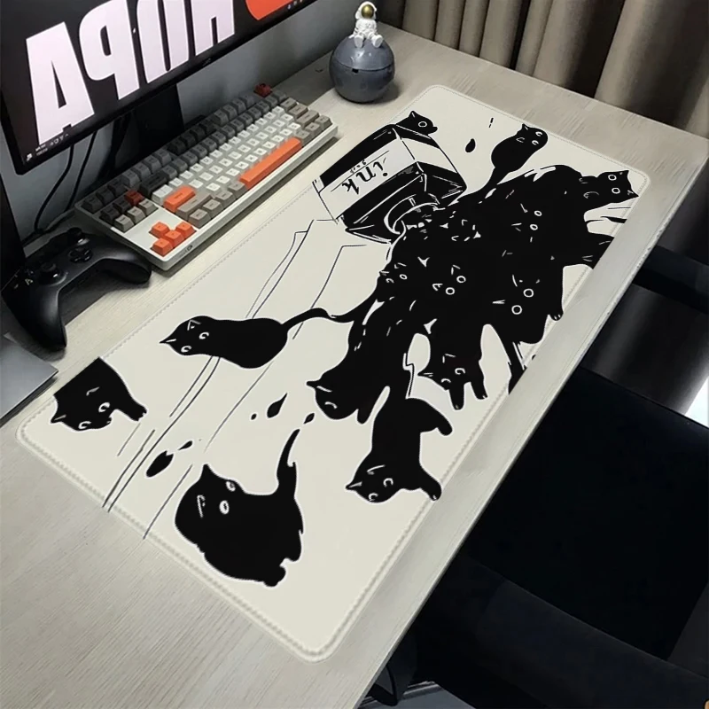 Mousepad Cat Inkwash Painting Gaming Accessory Pc Gamer Cabinet Carpet Office Rubber Computer Desk Mat Locking Edge Keyboard Mat