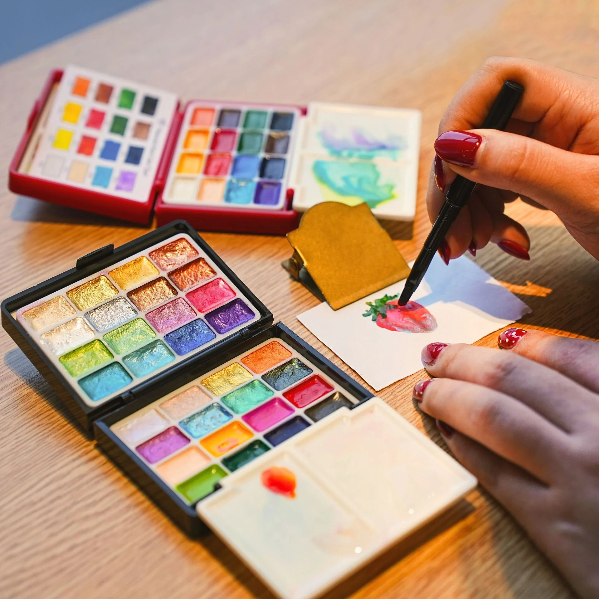 32 Colors Pearlescent Solid Watercolor Paint Set Portable Palette Box DIY Art Supplies for Design, Sketch & Painting - 3