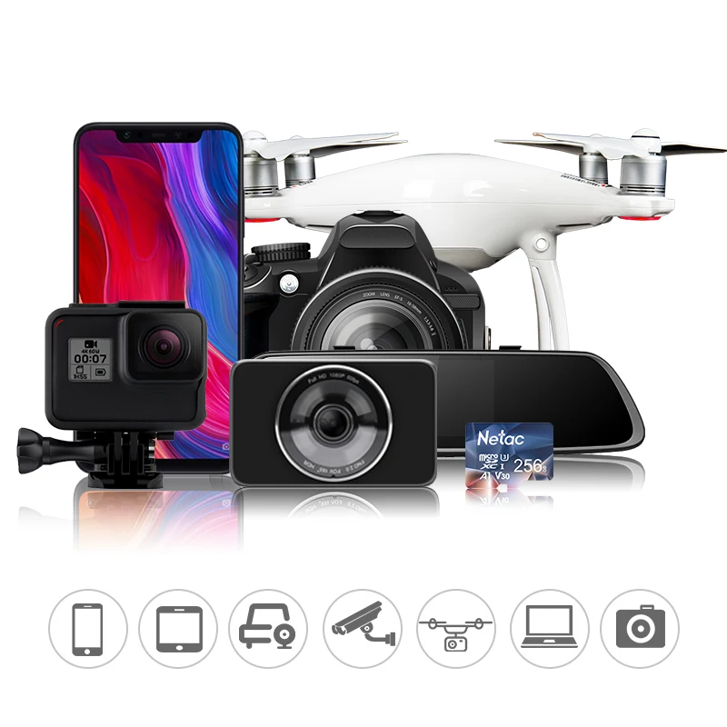 Netac 마이크로 SD 카드, 512GB, 256GB, 64GB, 32GB, 16GB, 128GB, C10 UHS, 1 U3 V30 V10 플래시 카드, 마이크로 SD TF 카드