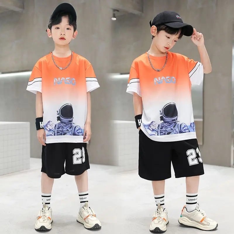 

Boys Summer Quick-dry Basketball Jersey Sports Short Sleeve Suits 5-14 Years Kids Fashion 2pcs T-shirts+Short Pants Clothes Kids