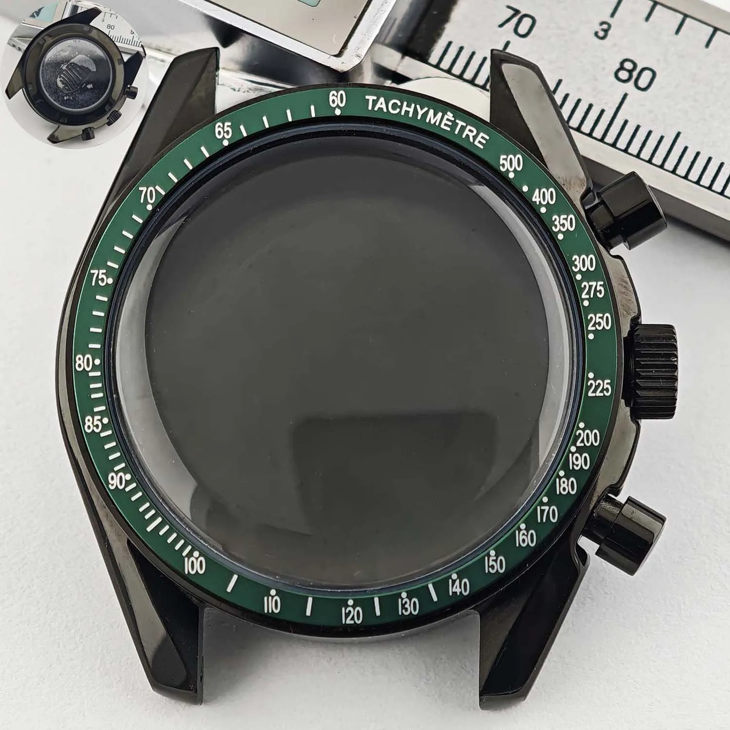 Men's 39.7mm Stainless Steel Watch Case with Moon Back Cover