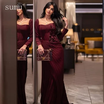 Moonlit Customized Mermaid Long Sleeves Prom Dresses Strapless Pleated Flowers Party Dresses Floor Length Evening Dresses