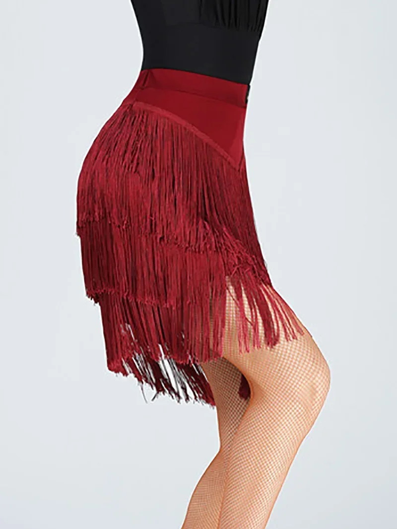 Women Latin Dance Skirt One Piece Ballroom Rumba Samba Tassels Dancewear Adult Female Training Chacha Safety Performance Costume