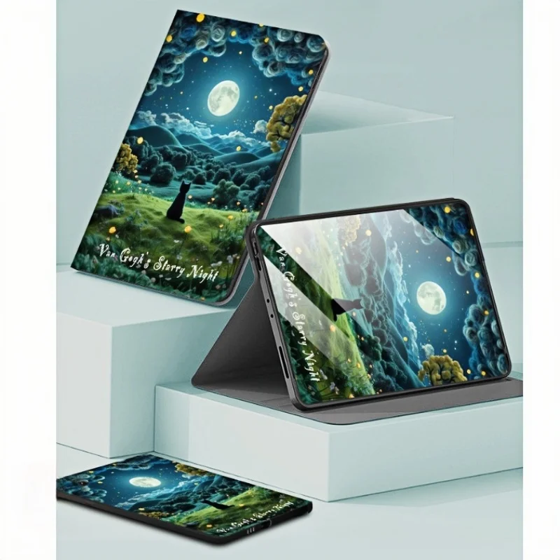 Artistic Cat PU Leather Stand Smart Tablet Case