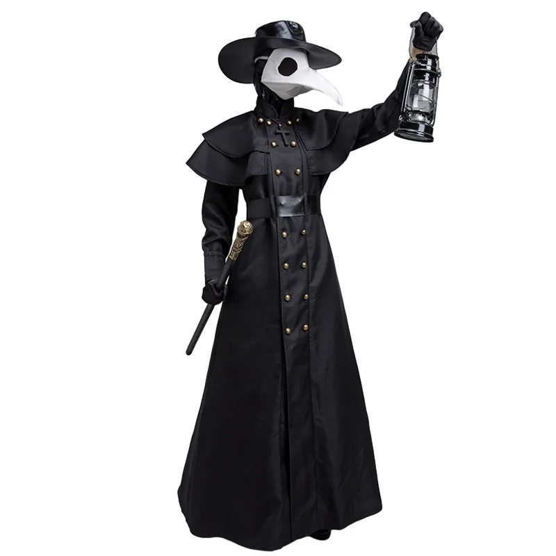 

Plague Doctor Cosplay Costume Dress Hat Mask Set Women Men PU Steampunk Retro Clothing Halloween Party Roleplay Props Outfits