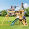 Robotime Robud Wooden Swing Set with Dual Swings Slide Rock Climbing Wall Chalkboard Telescope Fort for Backyard Fun for Kids 1