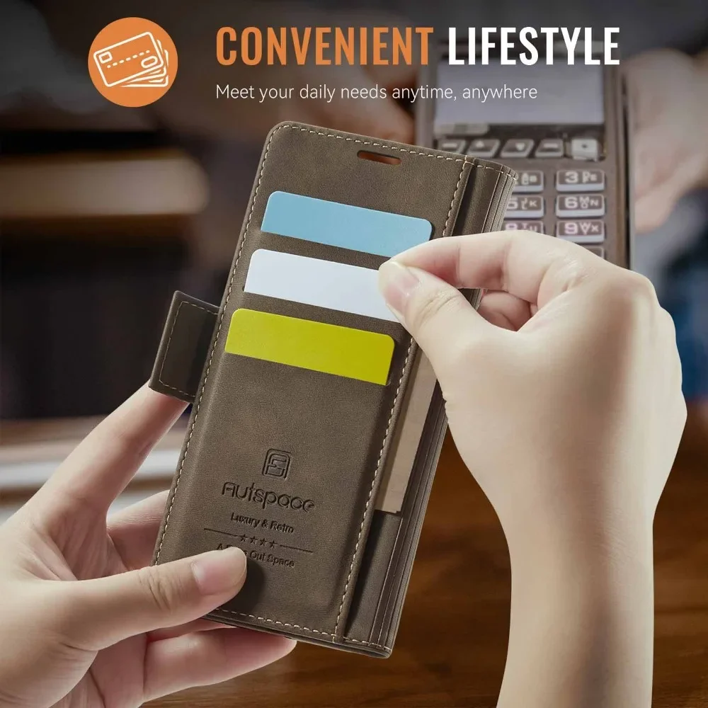 Retro PU Leather Flip Wallet Magnetic Phone Case with RFID Blocking and Card Slot Holder - Shockproof Cover
