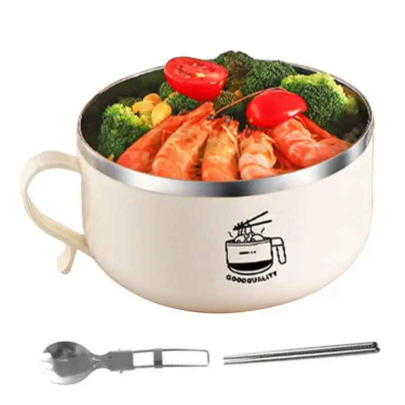 

Миска Для рамен, миска для лапши быстрого приготовления в микроволновке с крышкой и ручкой, Ланч-бокс из нержавеющей стали, контейнер для хранения пищи, кастрюля для лапши