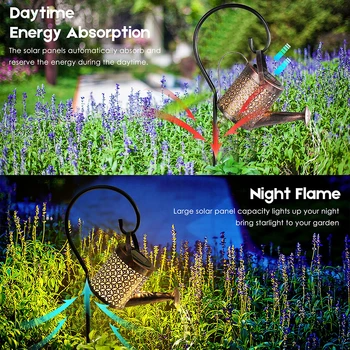 Solar Watering Can Light Hanging Kettle Lantern Light Waterproof Garden Decor Metal Retro Lamp for Outdoor Table Patio Lawn YarD 2