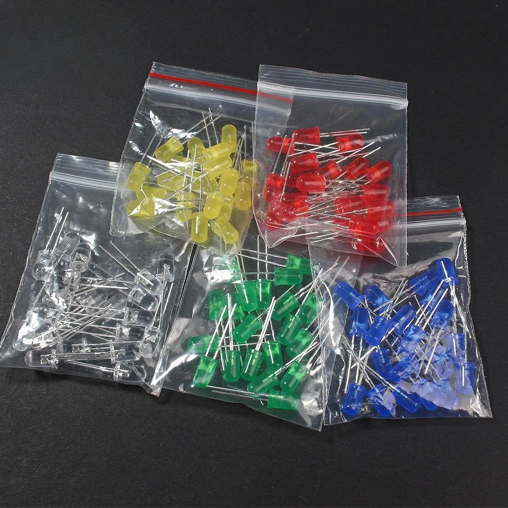 50/100pcs LED Diode Assorted Kit F5 5mm Ultra Bright LED Diodes White Red Blue Green Yellow for DIY Light Emitting Diodes