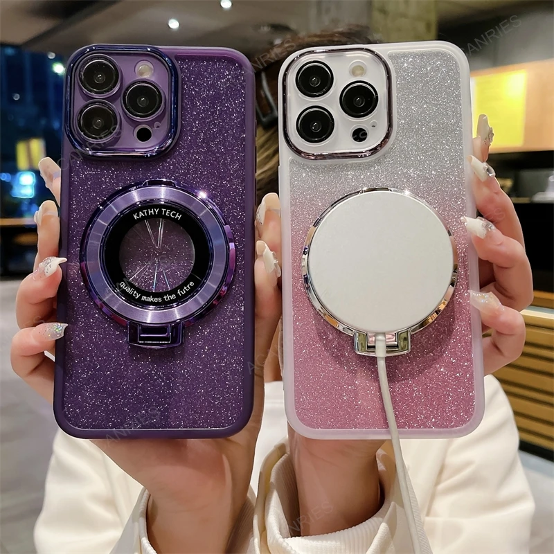 Glitter Silicone Case with Ring Magnetic Stand Cover