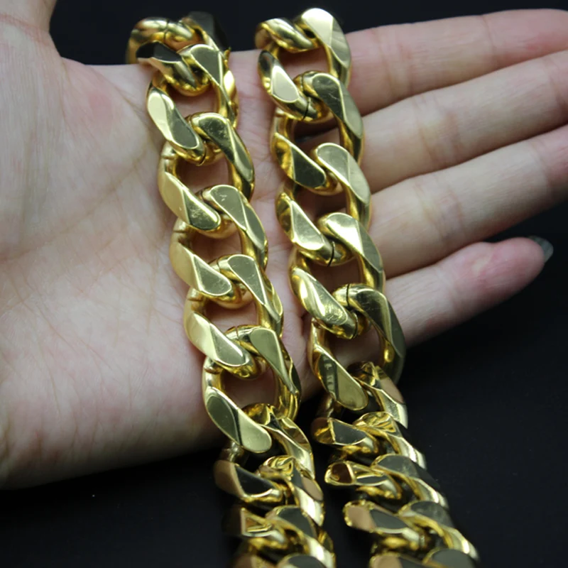 

17mm Wide High Polished 316L Stainless Steel Cuban Chain Gold Color Fashion Hip Hop Men Boys Necklace Jewelry Gift