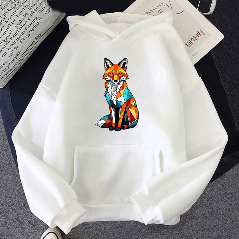Rainbow Fox Printed Hoodie Cartoon Print Velvet Casual Long Sleeved Sweatshirt Men Women Clothing Moletom Fashionable Clothing