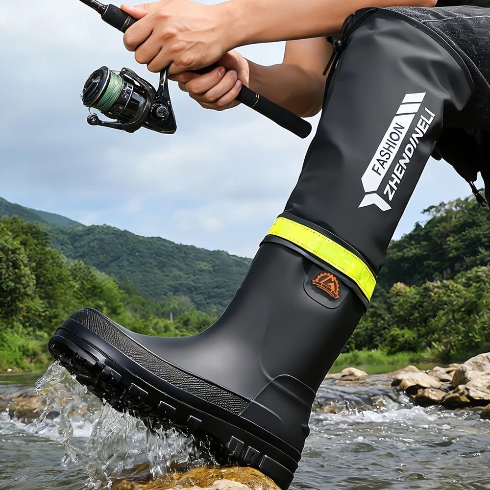 Bottes de pluie mode haut tube imperméables homme antidérapantes pour pêche et travail