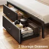 Bed Frame with Drawers，Charging Station,Upholstered Platform Bed w Storage Headboard LED Light, Heavy Duty Metal Frame Support 3