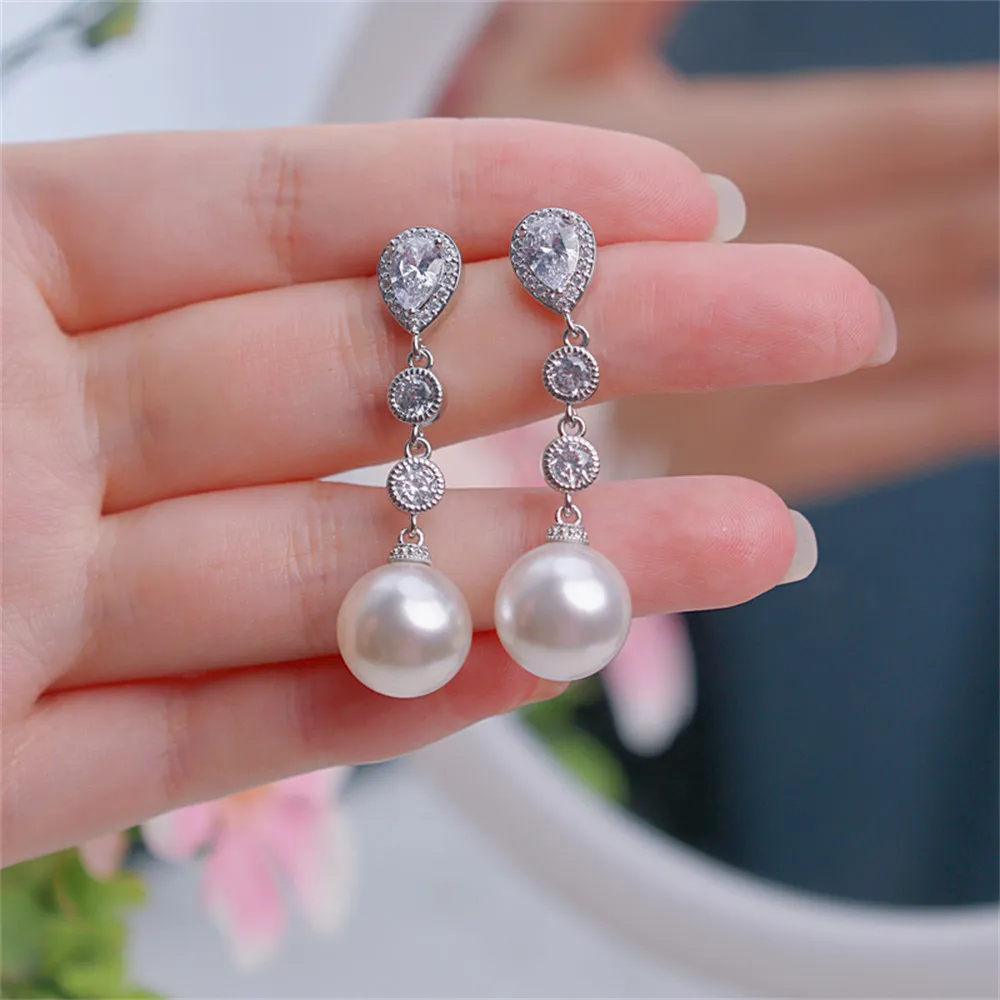 Domestic 14k Gold Plated Color Retention Exquisite Zirconium Pearl Earrings Ear Hooks DIY Accessories, Fashionable Style 14k gold inlaid zirconium fashion leaf flower shaped pendant stud 925 silver pin diy pearl ear accessories
