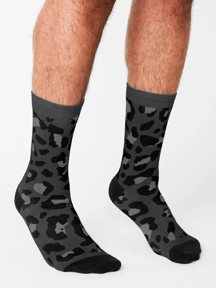 Black Snow Leopard Black and White Spotted Animal Socks hip hop Socks Women Men's
