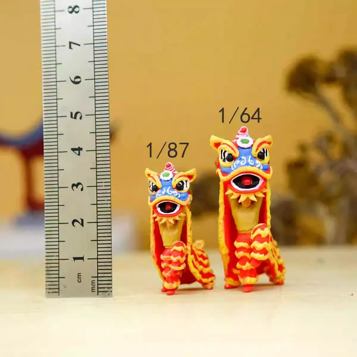 

1pcs 1/64 Scale Lion Dance Miniature Figure Miniature Landscape Model Decoration Macro Creative Photography