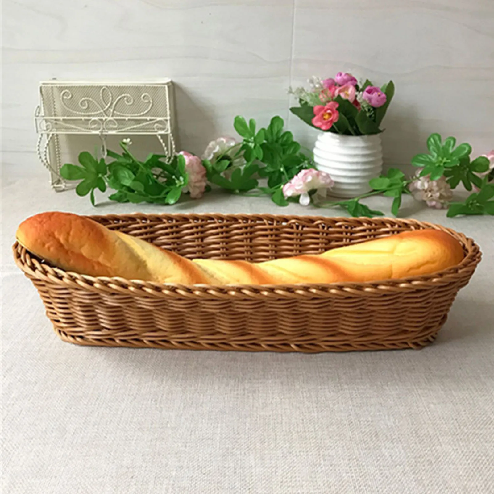 Oval Shaped Fruit Baskets Imitation Rattan Large Capacity Food Basket for Bread Candy Fruit Vegetable Storage Kitchen Supplies 3