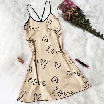 فستان نوم نسائي من الحرير الجليدي برقبة على شكل حرف U ، فساتين قصيرة مثيرة ، بيجامة عارية الظهر ، طبعة رقيقة جيدة التهوية ، صيف ، جديد 3