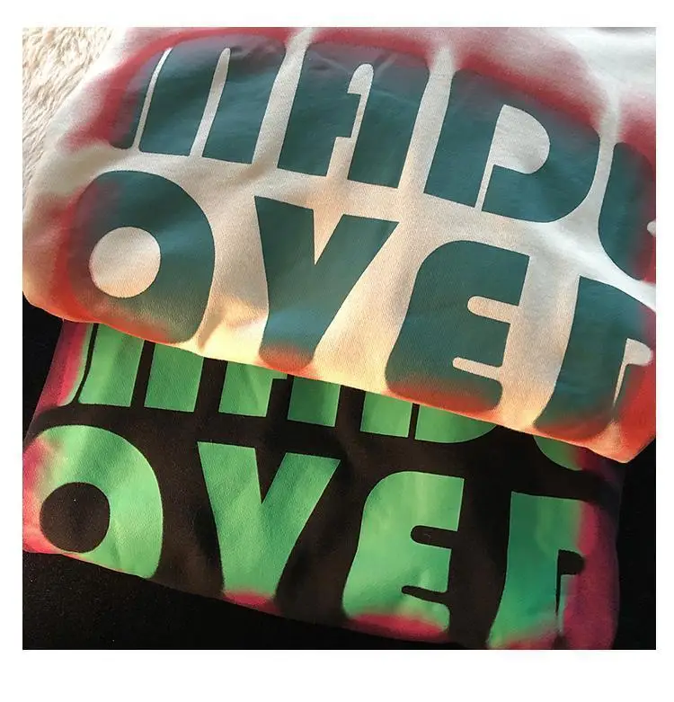 American Trend Hip Hop Hooded Sweater Men And Women Design Sense Gradient Letters Popular Korean Version Student Printing Thin