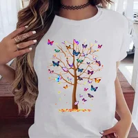Butterfly Tree Print Teen Children T Shirt 2024 Summer Short Sleeve Cotton Casual Harajuku T-shirt Girl Kid Clothes Baby Tee Top 1