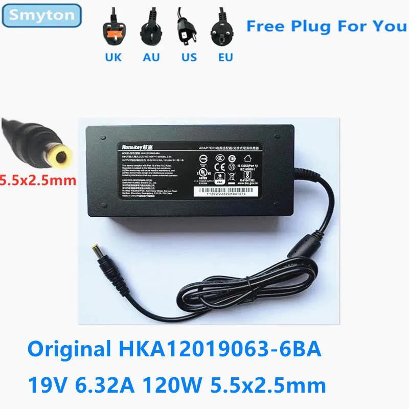 Huntkey 19V 6.32A 120.08W 5.5x2.5mm HKA12019063-6BA 모니터 전원 공급 장치용 기존 AC 어댑터 충전기