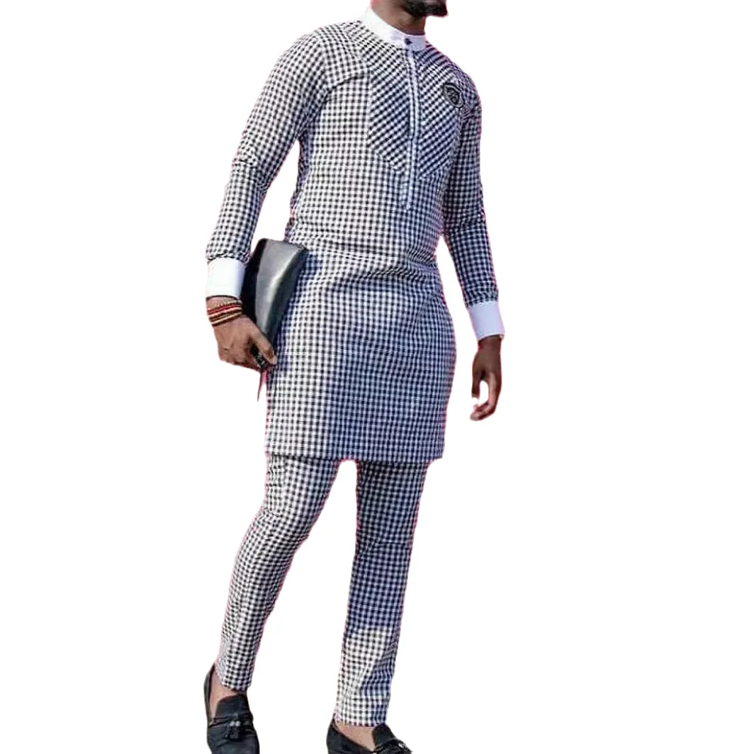 Men's chic casual black geometric print two-piece suit