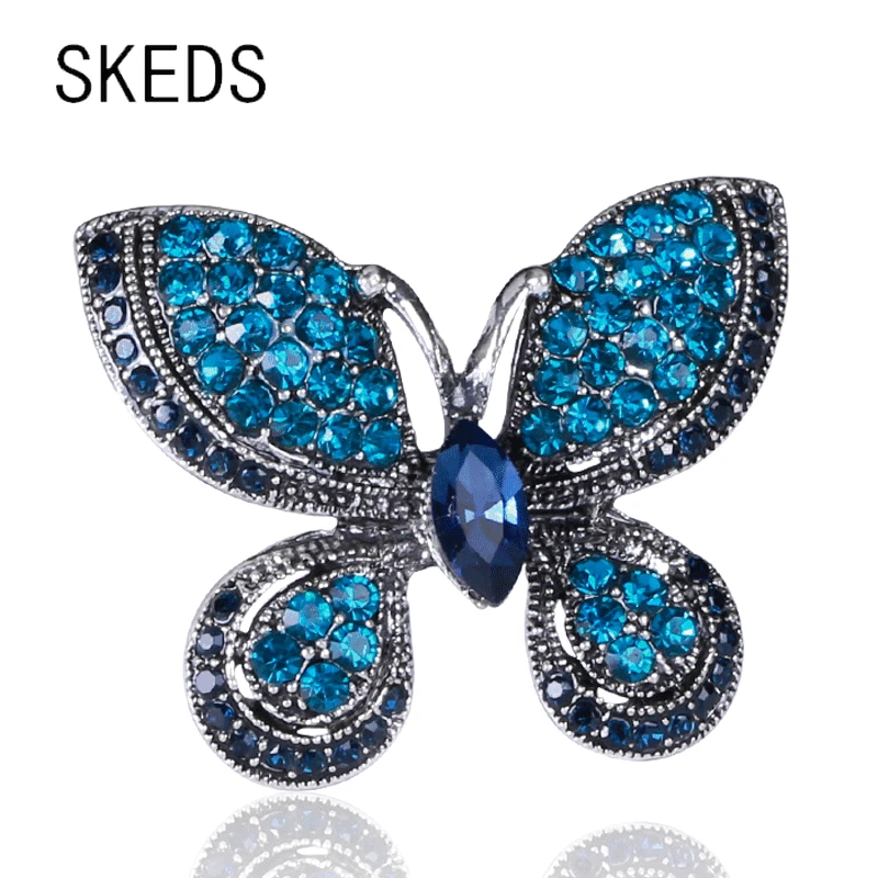 Rhinestone Butterfly Brooch - Crystal Pin Brooches for Women Party Banquet  Rhinestone Pins Clothese Accessories Blue