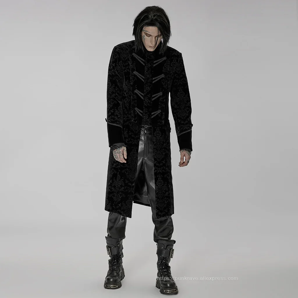 Description Picture 6 of itemPUNK RAVE Men's Gothic Gorgeous Printed Spliced Collar Long Coat Party Club Halloween Black Outwear Autumn Winter Mens Jacket