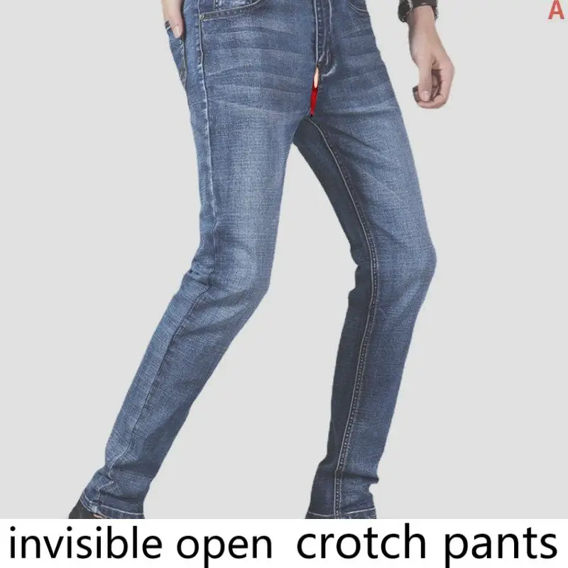 Outdoor Take-off Men's Invisible Full Zipper Open Crotch Jeans Are Convenient To Do Things and Play Wild Artifacts. Couples Date