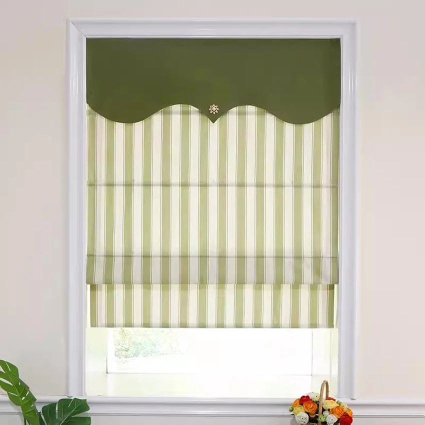 

Modern Green Strips Custom Made Roman Shades Light Filter/Blackout Window Blinds For Living Room Easy to Install