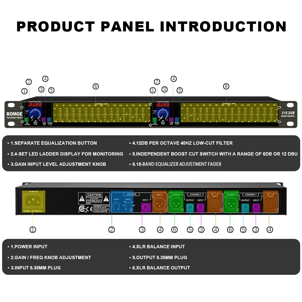 BMG 215sub Dual 31 Bands EQ Processador Graphic Equalizer Stereo Equaliser Audio EQ Professional Loudspeaker Management