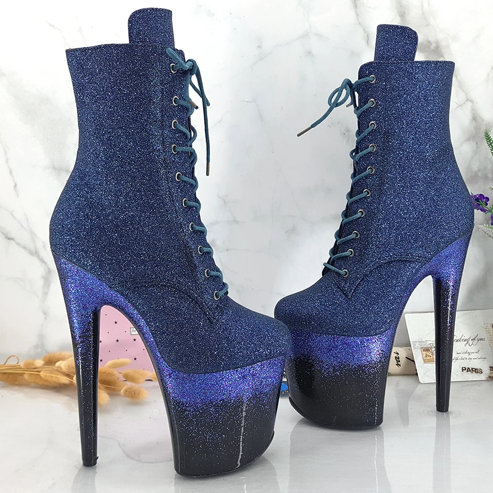Leecabe Glitter UPPER 20CM/8Inch Women's Platform disco party High Heels Shoes Pole Dance boot